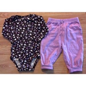 Girl's Size 6-9 M Month 2 Pc Brown Floral L/S Carter's Top & Purple OkieD Pants